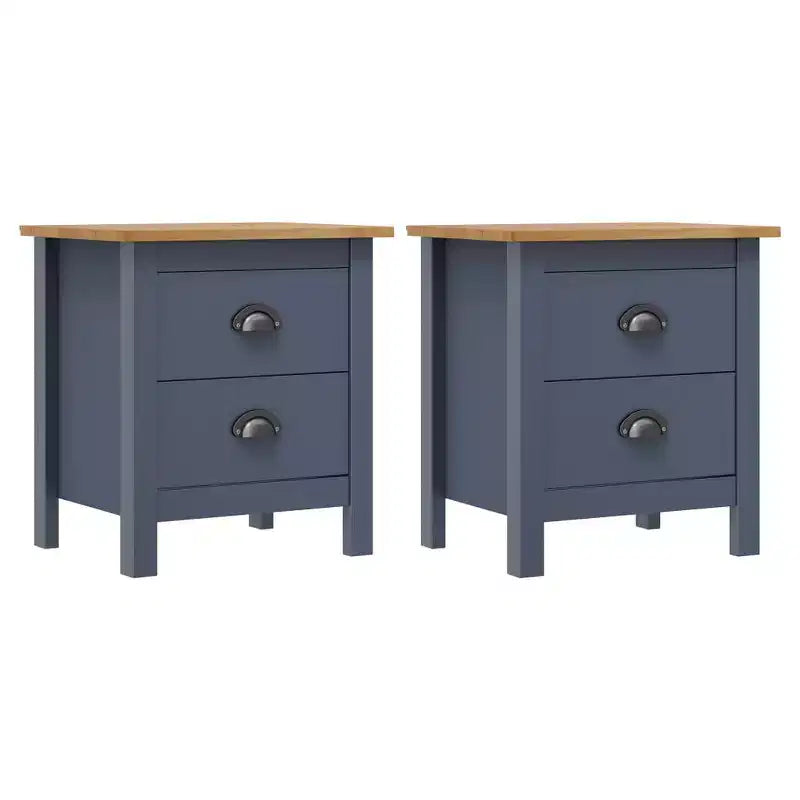 Bedside Cabinet Set of 2 Grey and Honey Brown Solid Pine Wood