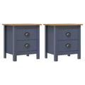 Bedside Cabinet Set of 2 Grey and Honey Brown Solid Pine Wood