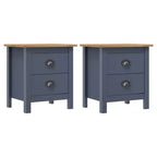 Bedside Cabinet Set of 2 Grey and Honey Brown Solid Pine Wood