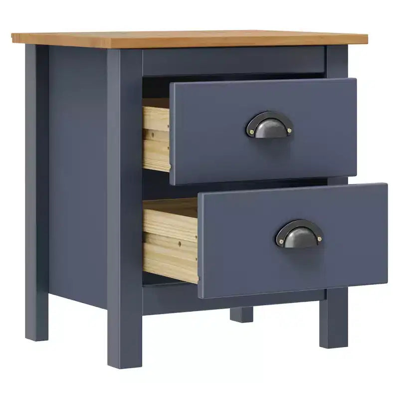 Comodino Set da 2 Pezzi Grigio e Marrone Miele in Legno Massello di Pino