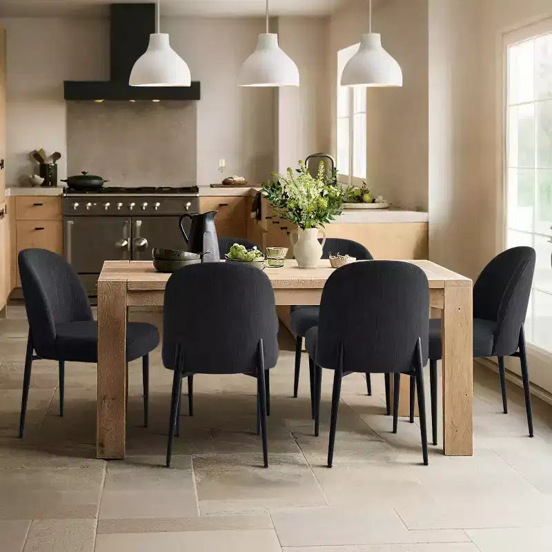 Set di 6 sedie da pranzo imbottite con tessuto misto lino e gambe in metallo, sedie laterali moderne senza braccioli per sala da pranzo - Panipeachy