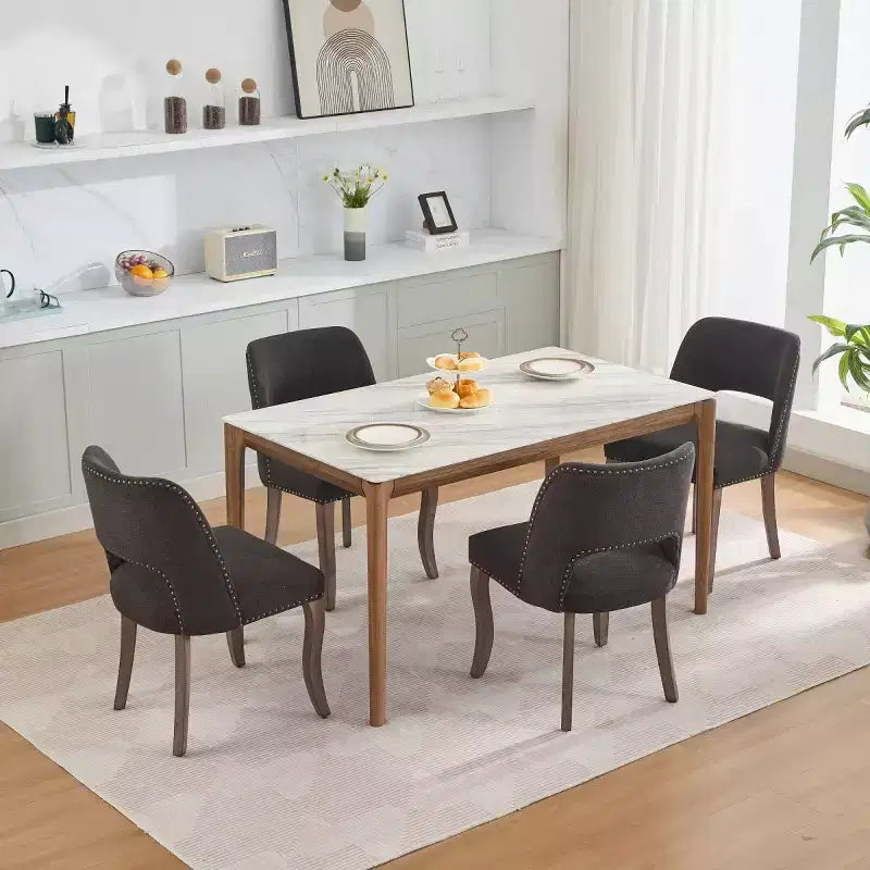 Set di 2 sedie da pranzo moderne imbottite con schienale curvo e gambe in legno, comode sedie da cucina in stile rustico - Panipeachy