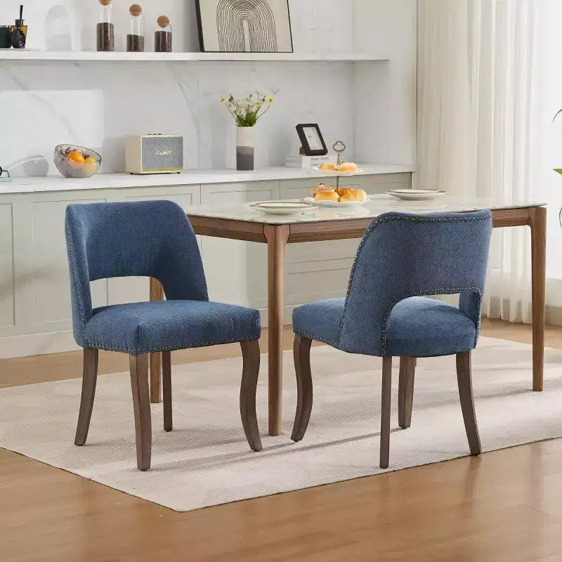Set di 2 sedie da pranzo moderne imbottite con schienale curvo e gambe in legno, comode sedie da cucina in stile rustico - Panipeachy