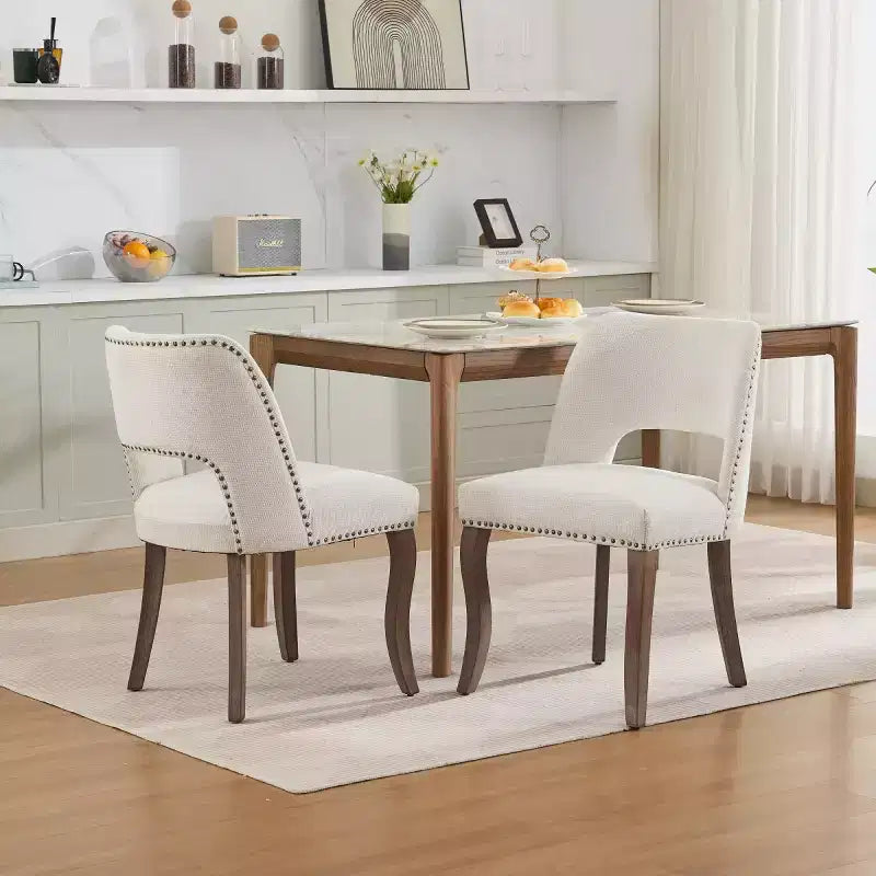 Set di 2 sedie da pranzo moderne imbottite con schienale curvo e gambe in legno, comode sedie da cucina in stile rustico - Panipeachy
