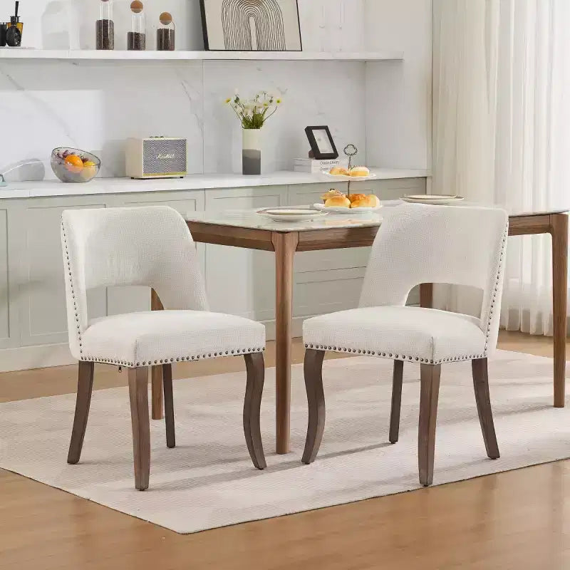 Set of 2 Modern Upholstered Dining Chairs with Curved Backrest and Wood Legs, Comfortable Farmhouse Kitchen Chairs-Panipeachy