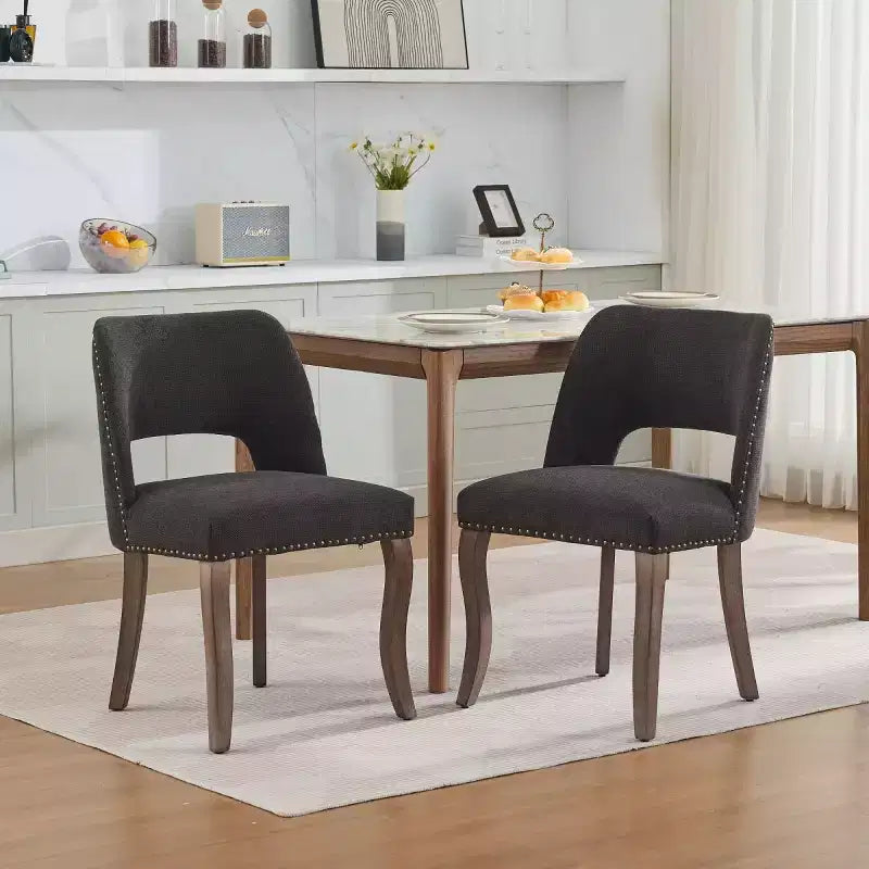 Set di 2 sedie da pranzo moderne imbottite con schienale curvo e gambe in legno, comode sedie da cucina in stile rustico - Panipeachy