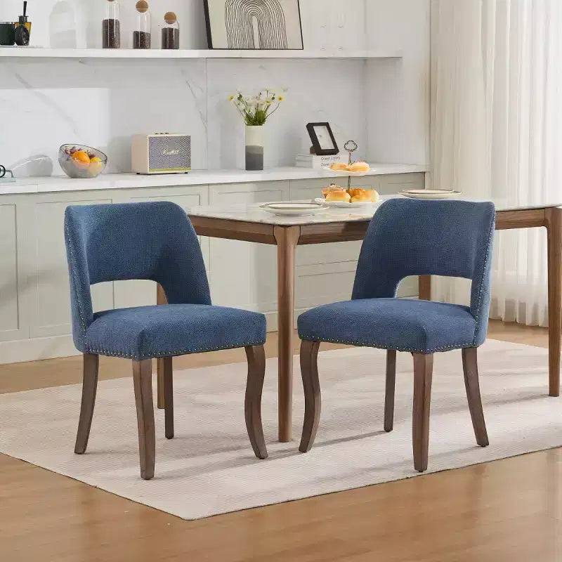 Set di 2 sedie da pranzo moderne imbottite con schienale curvo e gambe in legno, comode sedie da cucina in stile rustico - Panipeachy