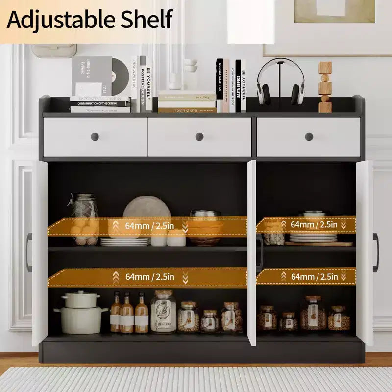 COZONY Credenza Moderna con Ripiani Regolabili, Mobile Buffet Contenitore con Cassetti per Soggiorno Sala da Pranzo Ingresso