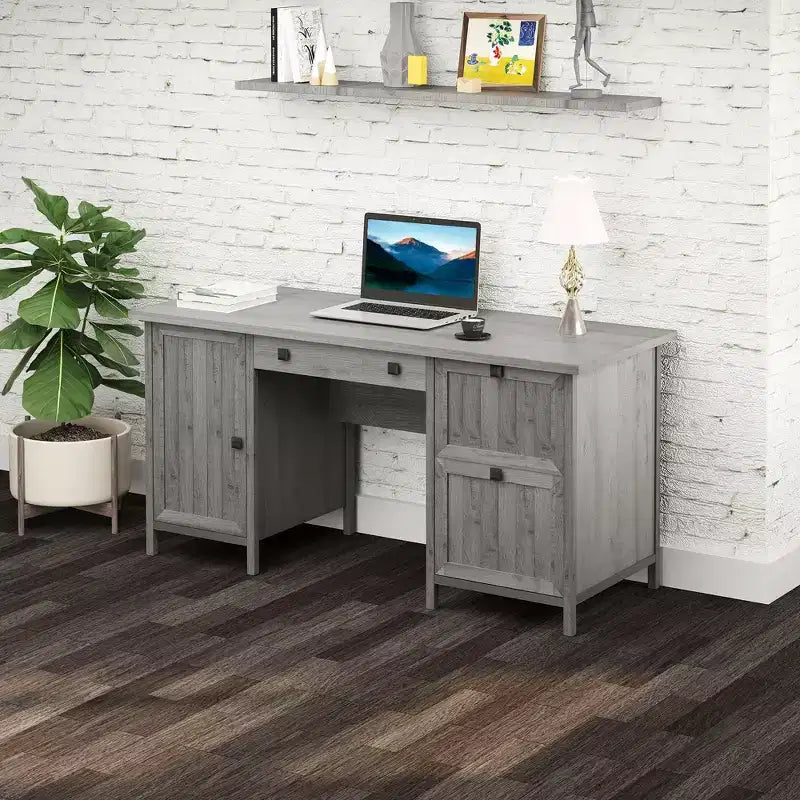 Scrivania per computer direzionale vintage, postazione di lavoro per ufficio domestico, tavolo per studenti con armadietto e 3 cassetti per cartelle sospese