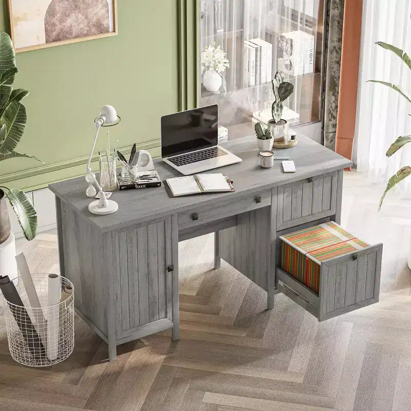 Scrivania per computer direzionale vintage, postazione di lavoro per ufficio domestico, tavolo per studenti con armadietto e 3 cassetti per cartelle sospese