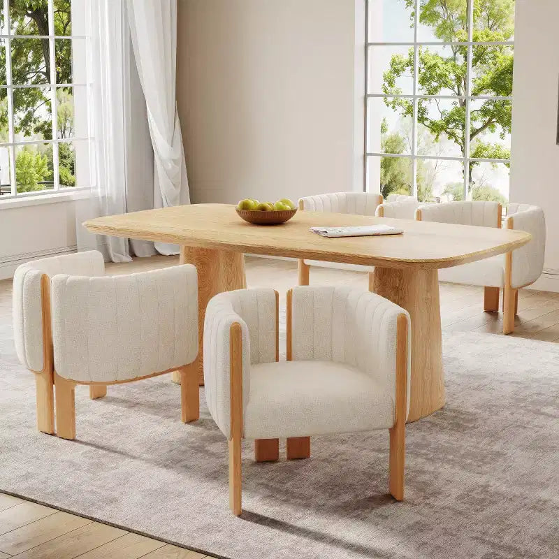 Set di 4 sedie da pranzo moderne in Boucle con gambe in legno, eleganti sedie d'accento per soggiorni, cucina o sala da pranzo-Panipeachy