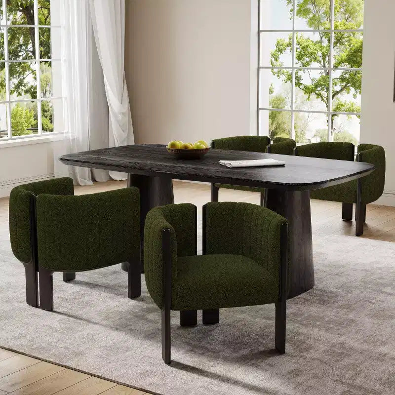 Set di 4 sedie da pranzo moderne in Boucle con gambe in legno, eleganti sedie d'accento per soggiorni, cucina o sala da pranzo-Panipeachy