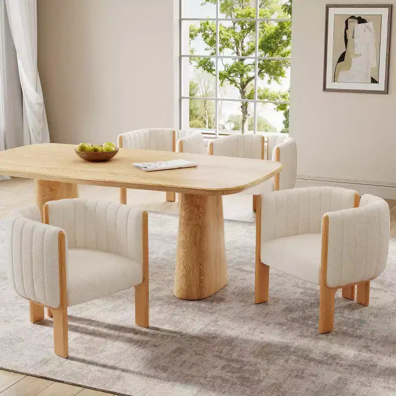 Set of 4 Modern Boucle Dining Chairs with Wood Legs, Stylish Accent Chairs for Living Areas, Kitchen or Dining Room Chairs-Panipeachy