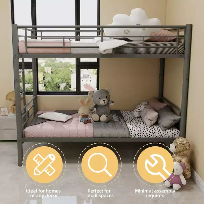 Bellemave Letto a Castello in Metallo per Bambini, Struttura Robusta in Acciaio con Scaletta e Sponde di Sicurezza, Convertibile in 2 Letti Singoli, Non Richiede Rete a Molle