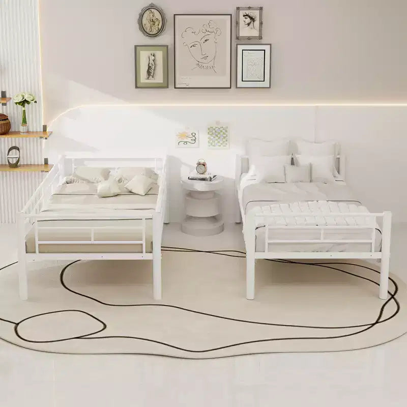 Bellemave Letto a Castello in Metallo per Bambini, Struttura Robusta in Acciaio con Scaletta e Sponde di Sicurezza, Convertibile in 2 Letti Singoli, Non Richiede Rete a Molle