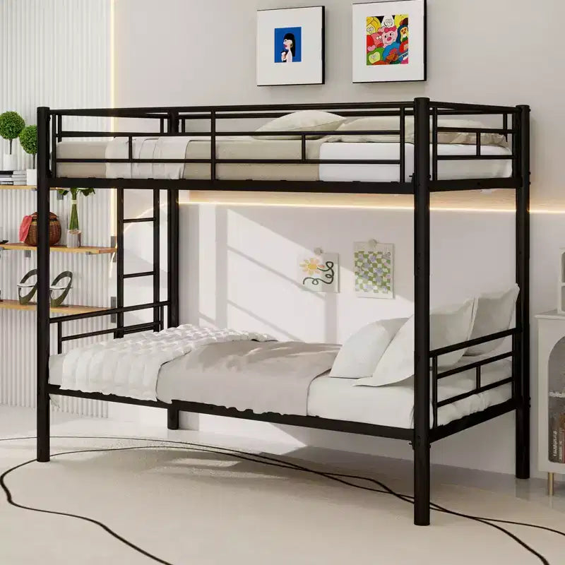 Bellemave Letto a Castello in Metallo per Bambini, Struttura Robusta in Acciaio con Scaletta e Sponde di Sicurezza, Convertibile in 2 Letti Singoli, Non Richiede Rete a Molle