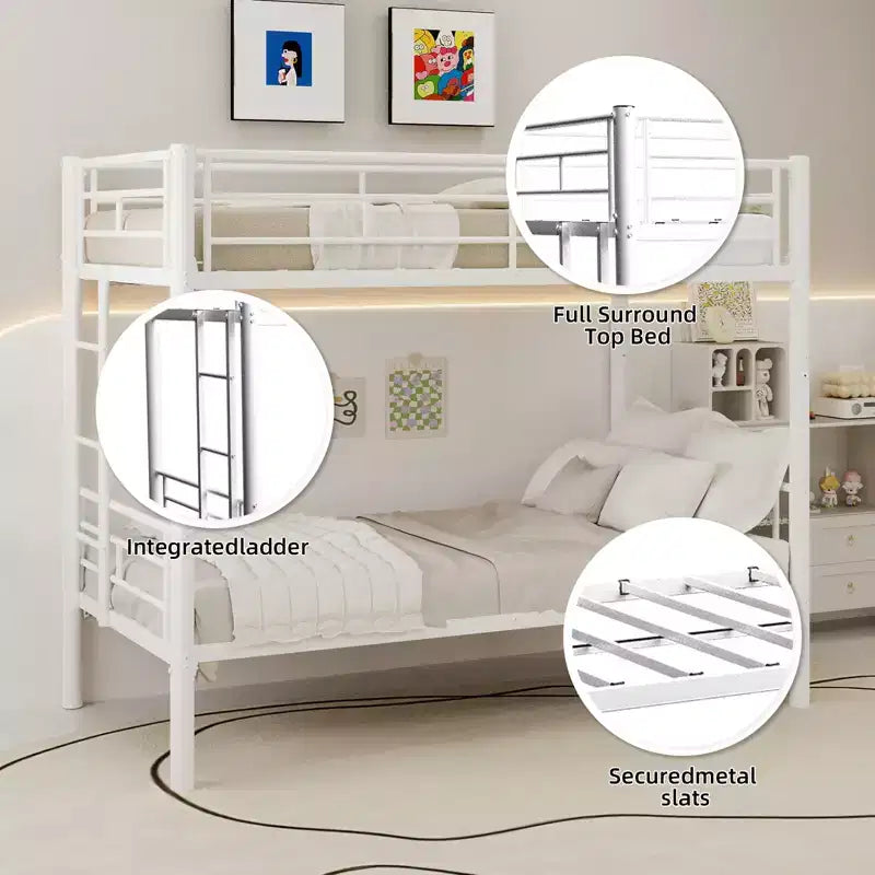 Bellemave Letto a Castello in Metallo per Bambini, Struttura Robusta in Acciaio con Scaletta e Sponde di Sicurezza, Convertibile in 2 Letti Singoli, Non Richiede Rete a Molle
