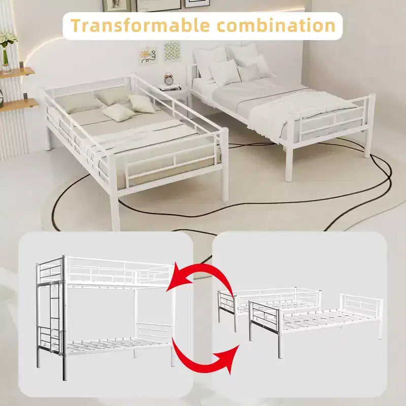 Bellemave Letto a Castello in Metallo per Bambini, Struttura Robusta in Acciaio con Scaletta e Sponde di Sicurezza, Convertibile in 2 Letti Singoli, Non Richiede Rete a Molle