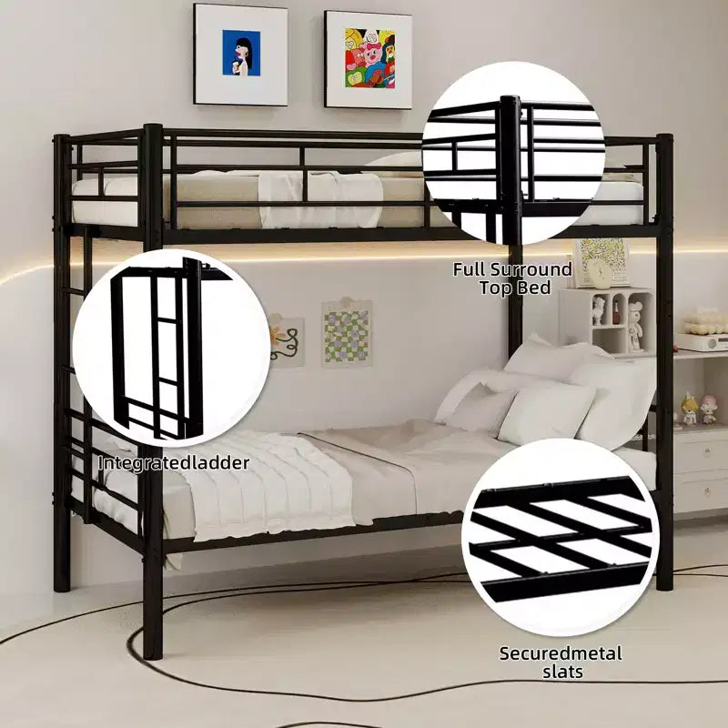 Bellemave Letto a Castello in Metallo per Bambini, Struttura Robusta in Acciaio con Scaletta e Sponde di Sicurezza, Convertibile in 2 Letti Singoli, Non Richiede Rete a Molle