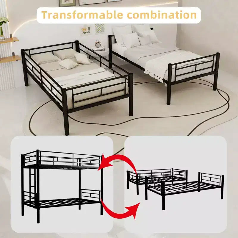 Bellemave Letto a Castello in Metallo per Bambini, Struttura Robusta in Acciaio con Scaletta e Sponde di Sicurezza, Convertibile in 2 Letti Singoli, Non Richiede Rete a Molle