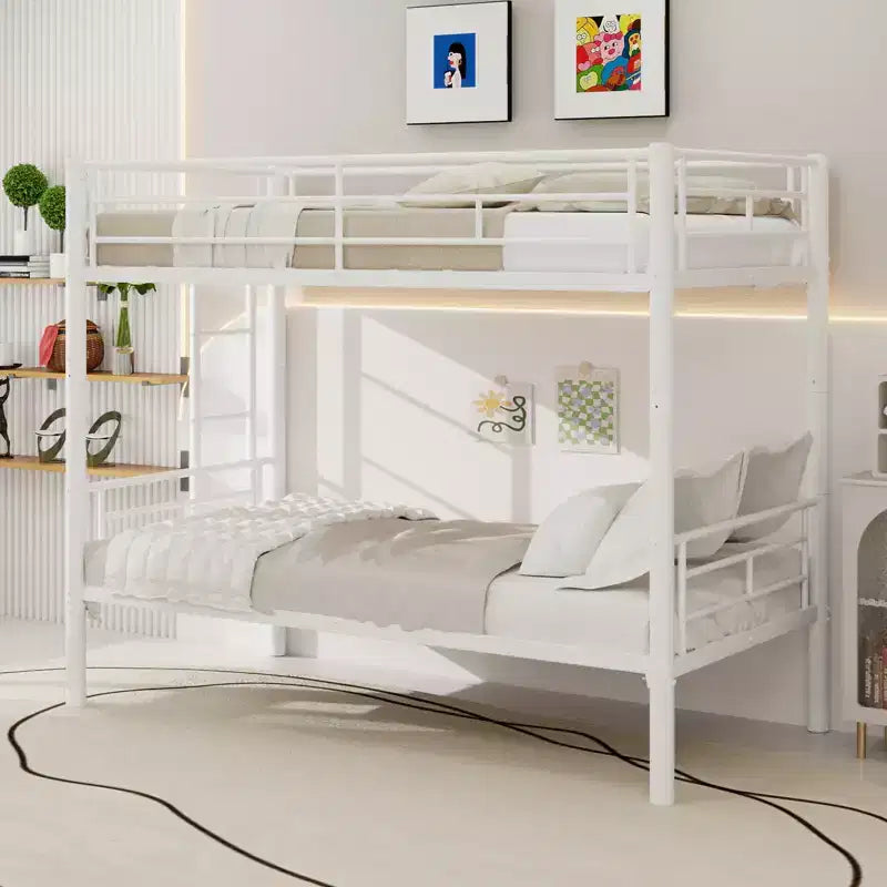 Bellemave Letto a Castello in Metallo per Bambini, Struttura Robusta in Acciaio con Scaletta e Sponde di Sicurezza, Convertibile in 2 Letti Singoli, Non Richiede Rete a Molle