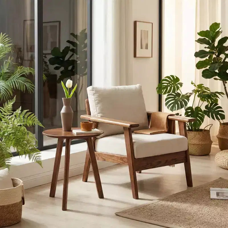 Tavolino rotondo in legno Homy Casa con design a 3 gambe per soggiorno o camera da letto