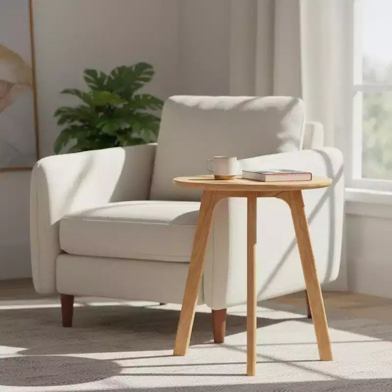 Tavolino rotondo in legno Homy Casa con design a 3 gambe per soggiorno o camera da letto