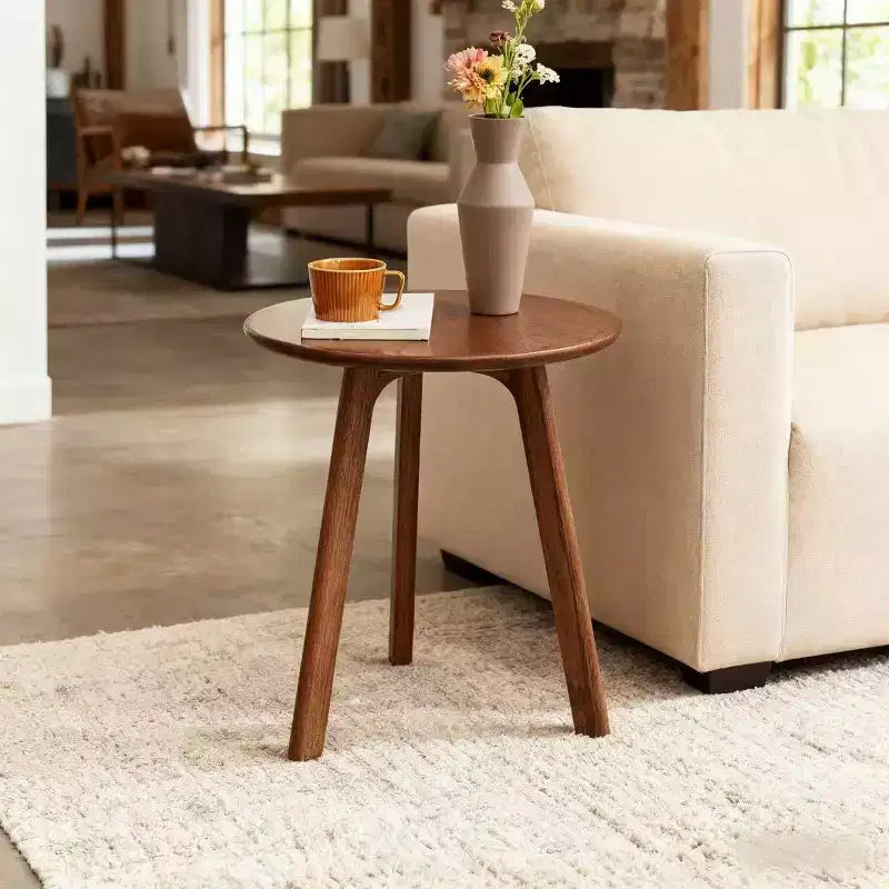 Tavolino rotondo in legno Homy Casa con design a 3 gambe per soggiorno o camera da letto
