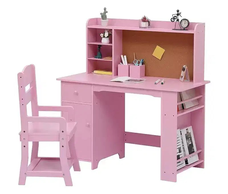 desk and Chair Set for Kids, Small Children Study Table with Storage Shelves for Boys and Girls, Wooden School Learning Desk Set Writing Table