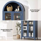 Dispensa a 5 ripiani ad arco, mobiletto rustico con ripiani regolabili e 2 ante in vetro, credenza per cucina, sala da pranzo, soggiorno