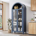 Dispensa a 5 ripiani ad arco, mobiletto rustico con ripiani regolabili e 2 ante in vetro, credenza per cucina, sala da pranzo, soggiorno