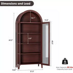 Dispensa a 5 ripiani ad arco, mobiletto rustico con ripiani regolabili e 2 ante in vetro, credenza per cucina, sala da pranzo, soggiorno