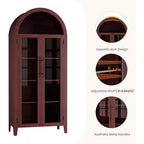 Dispensa a 5 ripiani ad arco, mobiletto rustico con ripiani regolabili e 2 ante in vetro, credenza per cucina, sala da pranzo, soggiorno
