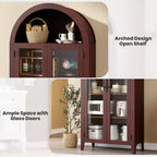 Dispensa a 5 ripiani ad arco, mobiletto rustico con ripiani regolabili e 2 ante in vetro, credenza per cucina, sala da pranzo, soggiorno