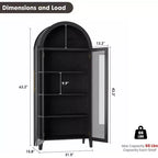Dispensa a 5 ripiani ad arco, mobiletto rustico con ripiani regolabili e 2 ante in vetro, credenza per cucina, sala da pranzo, soggiorno