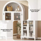 Dispensa a 5 ripiani ad arco, mobiletto rustico con ripiani regolabili e 2 ante in vetro, credenza per cucina, sala da pranzo, soggiorno