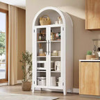 Dispensa a 5 ripiani ad arco, mobiletto rustico con ripiani regolabili e 2 ante in vetro, credenza per cucina, sala da pranzo, soggiorno
