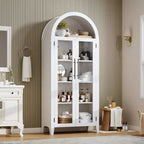 Dispensa a 5 ripiani ad arco, mobiletto rustico con ripiani regolabili e 2 ante in vetro, credenza per cucina, sala da pranzo, soggiorno