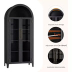 Dispensa a 5 ripiani ad arco, mobiletto rustico con ripiani regolabili e 2 ante in vetro, credenza per cucina, sala da pranzo, soggiorno