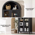 Dispensa a 5 ripiani ad arco, mobiletto rustico con ripiani regolabili e 2 ante in vetro, credenza per cucina, sala da pranzo, soggiorno