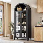 Dispensa a 5 ripiani ad arco, mobiletto rustico con ripiani regolabili e 2 ante in vetro, credenza per cucina, sala da pranzo, soggiorno