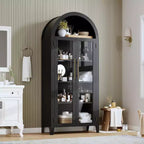 Dispensa a 5 ripiani ad arco, mobiletto rustico con ripiani regolabili e 2 ante in vetro, credenza per cucina, sala da pranzo, soggiorno