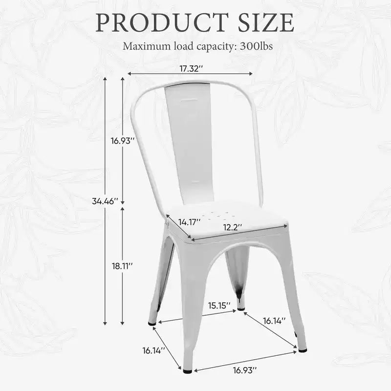 MAYEERTY Set di 4 Sedie da Pranzo in Metallo Impilabili Stile Industriale Capacità di Carico 136 kg per Cucina Sala da Pranzo