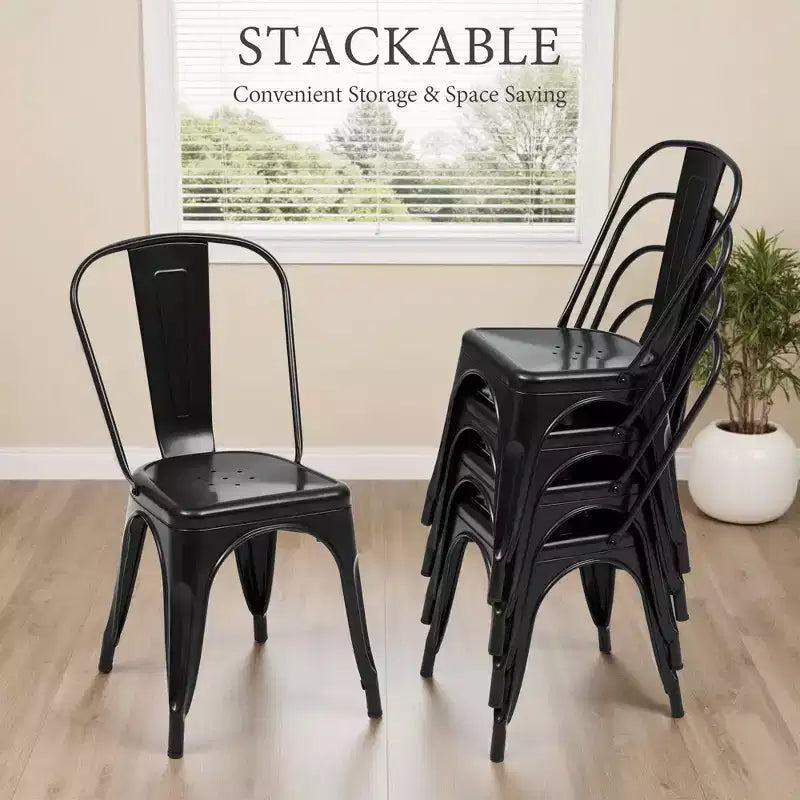 MAYEERTY Set di 4 Sedie da Pranzo in Metallo Impilabili Stile Industriale Capacità di Carico 136 kg per Cucina Sala da Pranzo