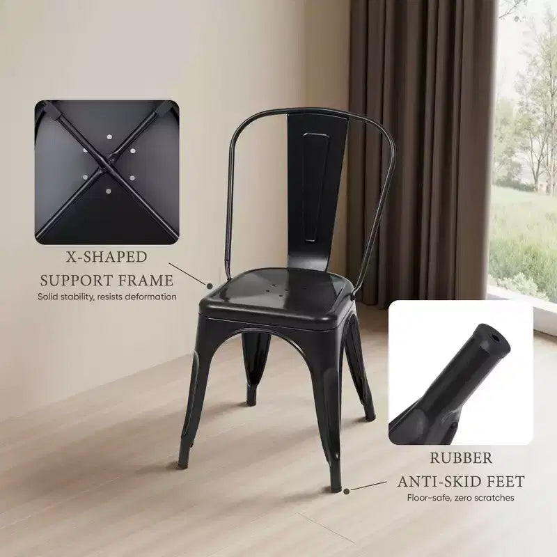 MAYEERTY Set di 4 Sedie da Pranzo in Metallo Impilabili Stile Industriale Capacità di Carico 136 kg per Cucina Sala da Pranzo