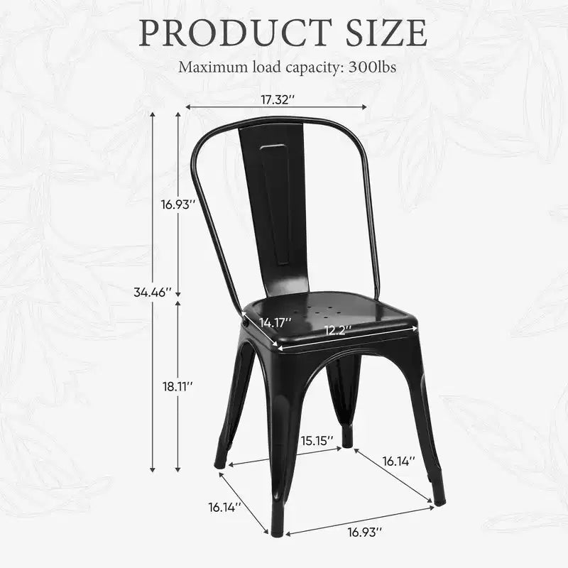 MAYEERTY Set di 4 Sedie da Pranzo in Metallo Impilabili Stile Industriale Capacità di Carico 136 kg per Cucina Sala da Pranzo