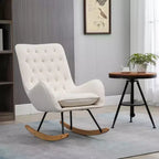 Poltrona a dondolo imbottita in tessuto Mid-Century, divano poltrona a dondolo, sedia a dondolo imbottita con schienale alto, sedia d'accento con sedile imbottito, base in legno di gomma per Home Studio, camera da letto
