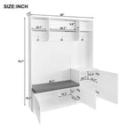 Okak Elegante Appendiabiti da Ingresso con 3 Ganci e 3 Ripiani Superiori, Appendiabiti Autoportante con Scarpiera e Panca Imbottita, Albero Appendiabiti per Soggiorno, Bianco