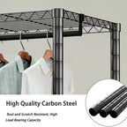 Appendiabiti da terra Okak Heavy Duty con 8 ripiani a filo regolabili, porta abiti a stelo con 5 aste appendiabiti, scaffale portaoggetti per camera da letto, nero