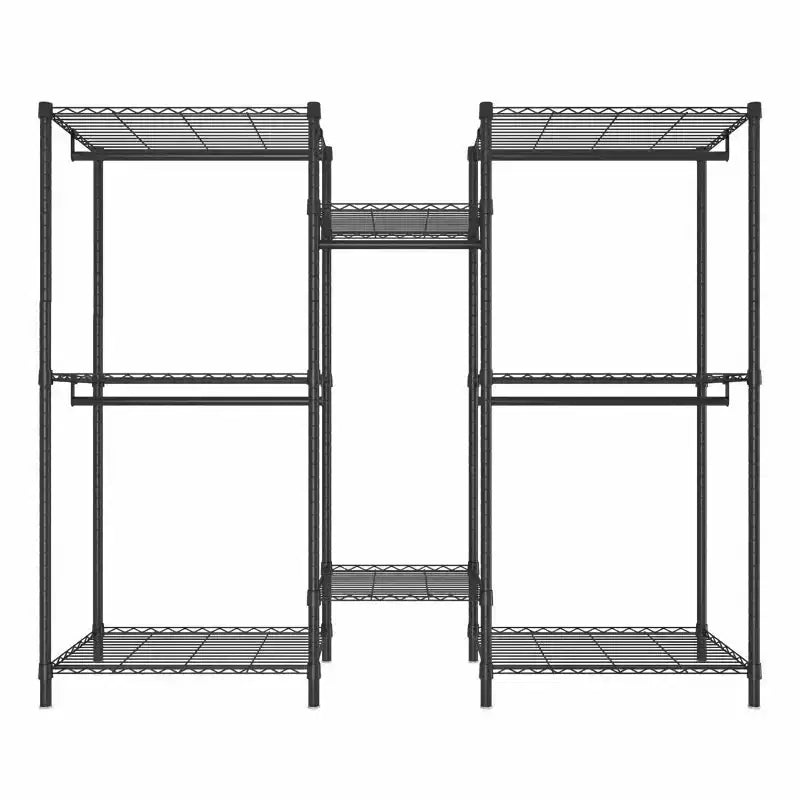 Appendiabiti da terra Okak Heavy Duty con 8 ripiani a filo regolabili, porta abiti a stelo con 5 aste appendiabiti, scaffale portaoggetti per camera da letto, nero